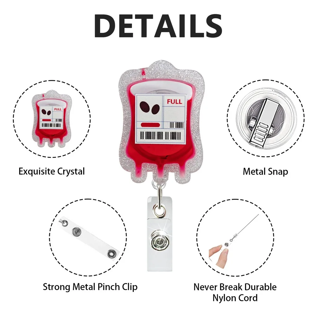 New Retractable Id Badge Reel Glitter Iv Bag Acrylic Badge Holder Clip For Nurses Medical Staff And Nursing Students Gifts