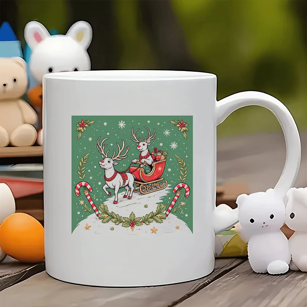 

11oz Mug + Cartoon Reindeer Christmas Theme - Christmas Gift Kids Cup Family Office Coffee Mug
