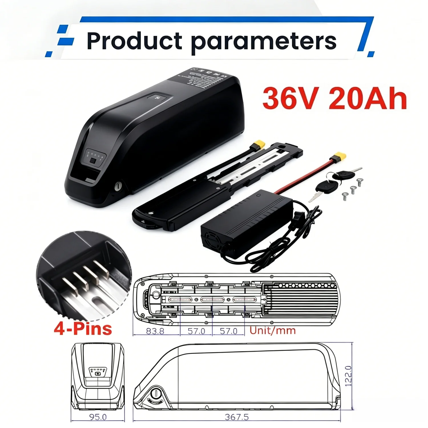 [US Direct ] Hailong 36V E-Bike Battery 10Ah/15Ah/20Ah 200W -1500W Electric Bicycle Bike Ebike 18650/21700 Lithium Battery Pack 30A BMS for Bafang BBS02 BBS03 BBSHD Motor With 42V 2A Charger, XT60 Connector, USB Port and 4-Pins Base