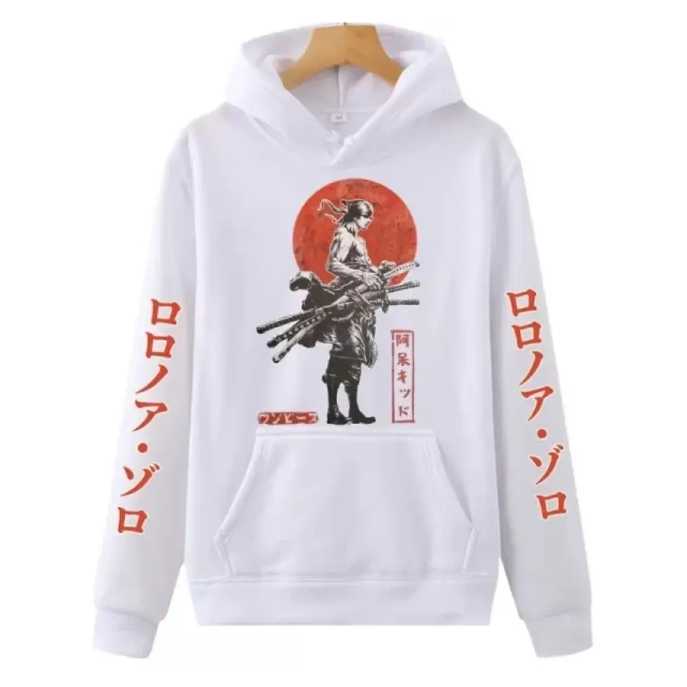 

Цельный пуловер Roronoa Zoro Red Moon с капюшоном в стиле аниме, мужской трендовый уличный спортивный свитер, женский высококачественный осенне-зимний джемпер