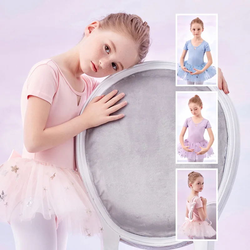 Long Sleeve Children's Ballet Dress Girls Jumpsuit Dancing Tutu Dress Pink Gauze Skirt For Baby Dance Practice Leotards For Girl