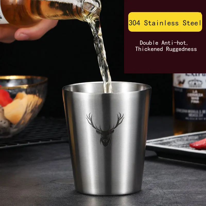 

300ml Double Layer 304 Stainless Steel Juice Coffee Cold Drink Beer Cup Drop Proof Portable Casual Bottle Gift Customization