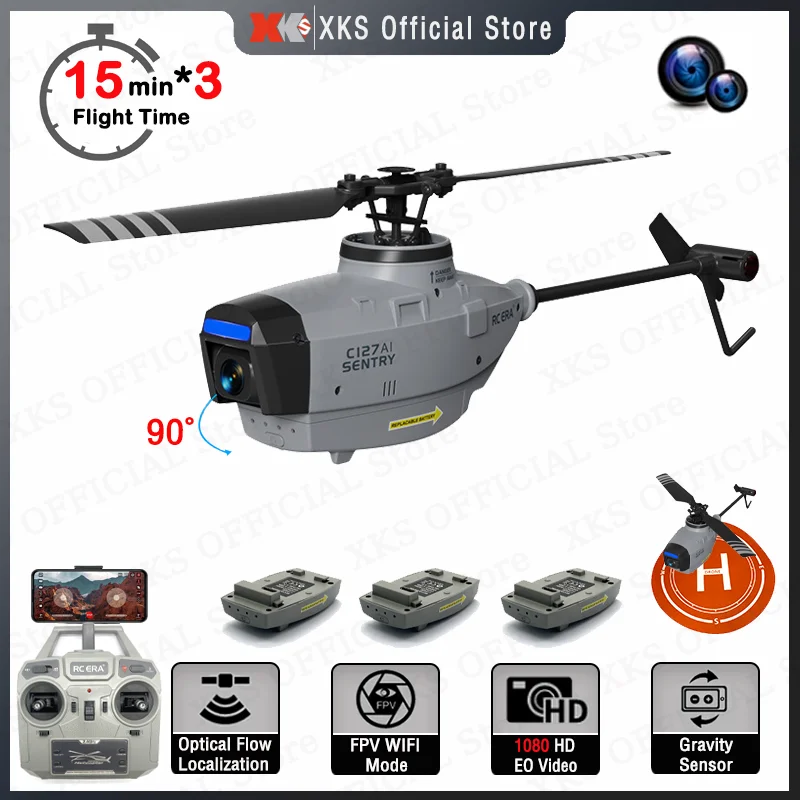 

C127AI RC Helicopter 2.4G Remote Control 4CH 6G System 1080P Camera 5G Wifi FPV 6-Axis AI Recognition RC Helicopter Toy for Boy