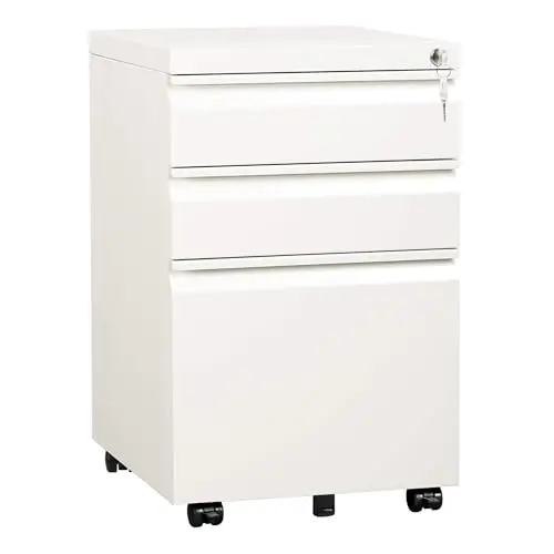 3 Drawer File Cabinet with Lock, Fully Assembled Except Casters | Metal Filing Cabinet Under Desk for Home Office, Fits