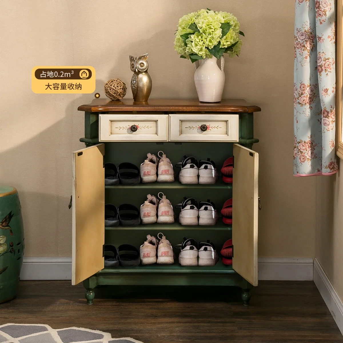 Retro furniture, ultra-thin storage, painted hand-painted American style, small porch cabinet, shoe cabinet.