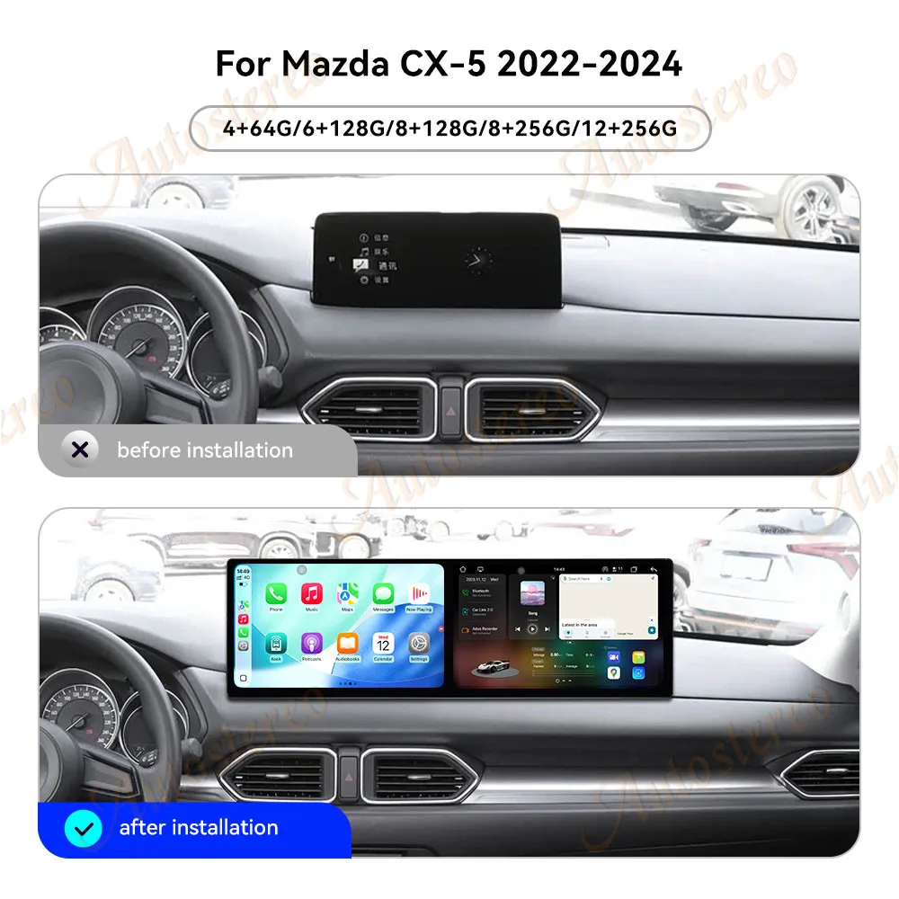 Dual 10.1 inch Screen Carplay Android 14 Car GPS Navigation For Mazda CX-5 2022-2024 Head Unit Multimedia Player Car Radio Auto