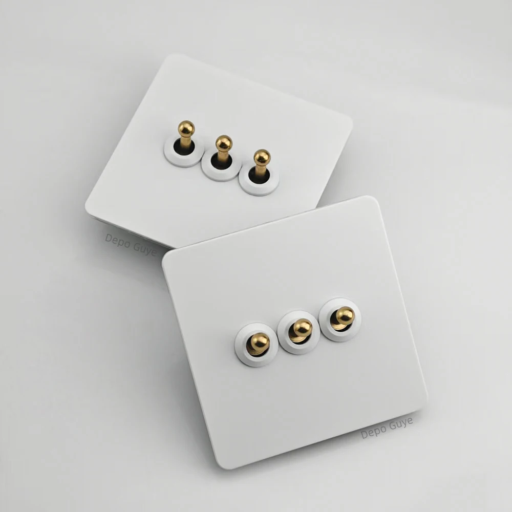 

5/10 шт. Ретро-настенный выключатель типа 86, белый, с латунным рычажным переключателем, 1/2/3/4 клавишный, 2-позиционный, из нержавеющей стали