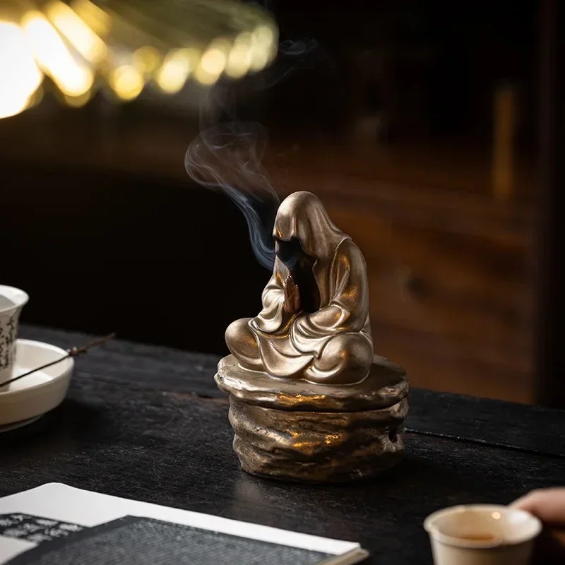 Backflow Monk Incense Holder Ceramic Formless Buddha Meditation Incense Burner Tearoom Office Yoga Zen Sculpture Decoration