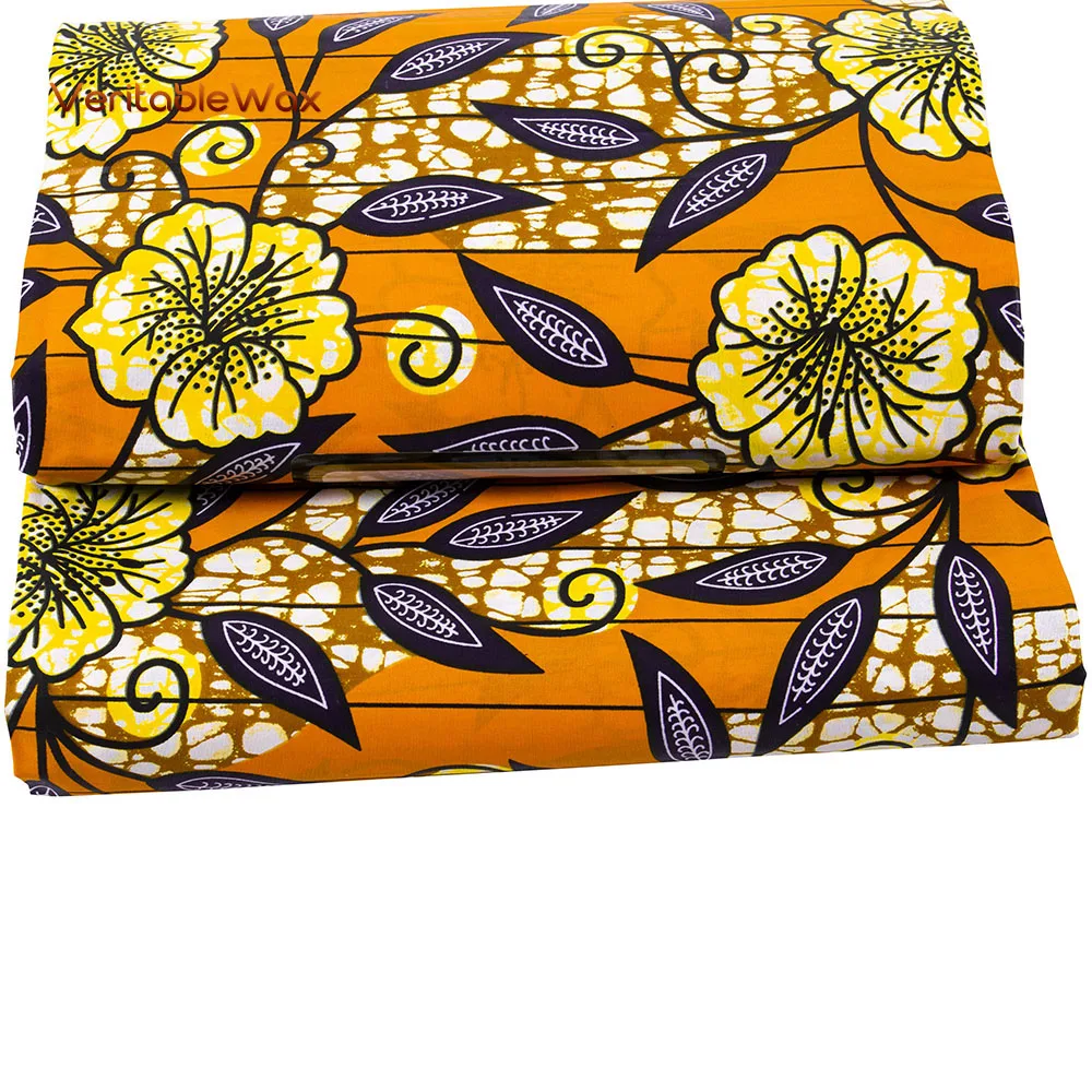 2022 NEW African Fabric High Quality 6 Yards 3 Yards Hard Cotton Wax Material Orange Cloth For Party Dress 24FS1422