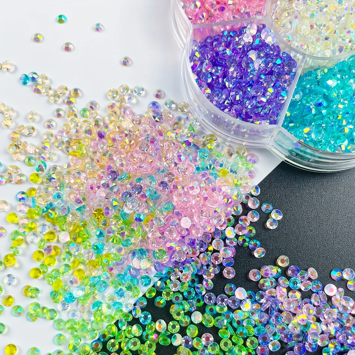 3920PCS AB Resin Flat Back Rhinestones, 3mm Nail Art Gems with 7-Grid Storage Box, Colorful Crystal Beads for Face Makeup, DIY