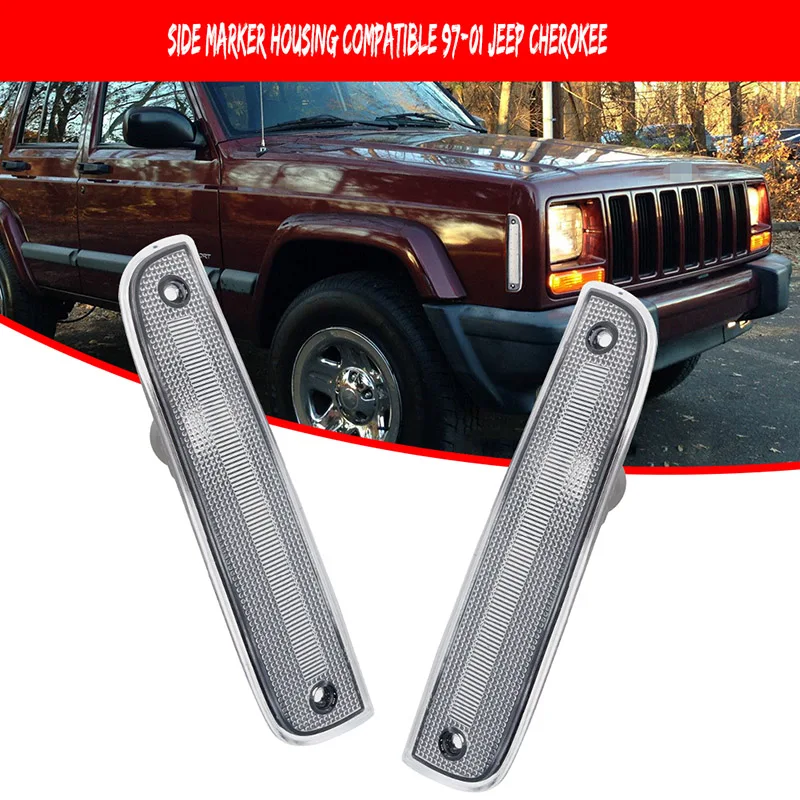 2PCS Car Front Bumper Side Corner Parking Marker Light Housing Shells For 1997-2001 Jeep Cherokee, No Bulb / Socket