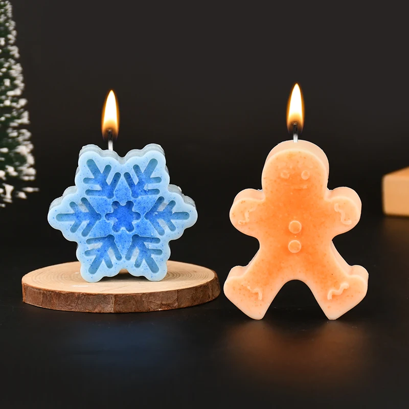 1PC Christmas Snowflake Candle Silicone Molds Christmas Tree Elk Gingerbread Man Aromatherapy Handmade Candle Moulds Gifts Decor