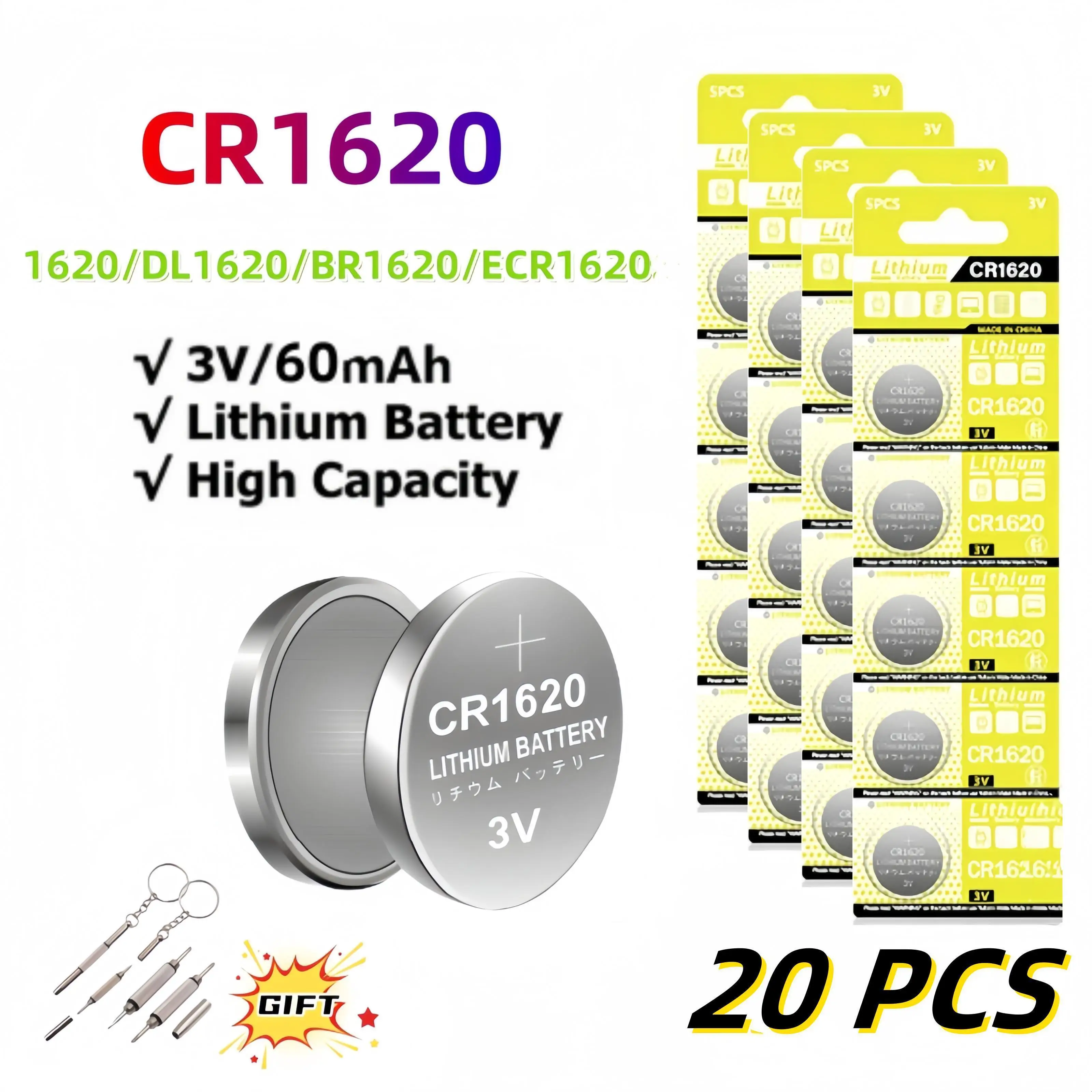 CR1620 20PCS Lithium Coin Cell DL1620 BR1620  Battery Button  For Watch Car Remote Control Calculator Scales Shavers