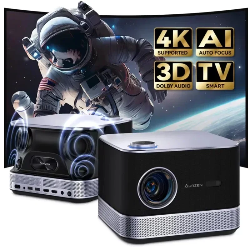 Boom 3 Black All-ln-One Projector Native 1080P 4K HD Supported Projector Home Theater with 36W Strong Speakers