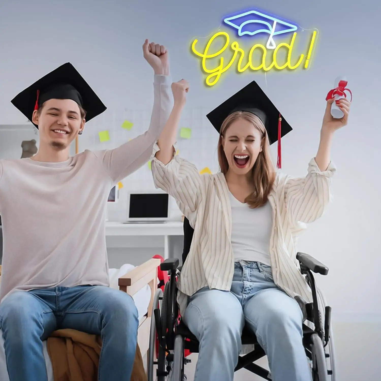 Grad Graduation Cap Neon Sign USB Dimmable LED Lights For Graduation Party Dorm Classroom Prom Night Home Wall Decoration Gifts