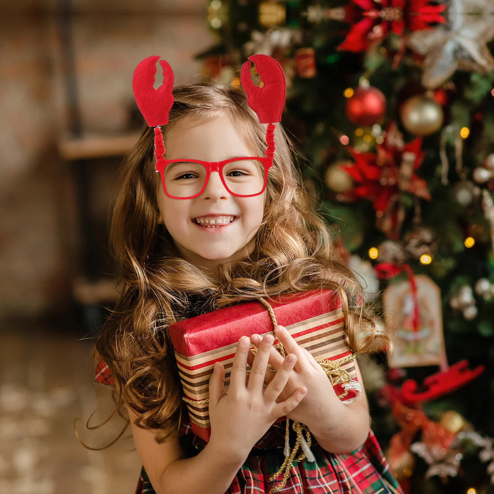 1 Juego de elementos de cangrejo, diadema, gafas, diseño bonito, accesorio de disfraz para fiesta navideña, accesorio festivo colorido, decoración para el cabello para fiesta