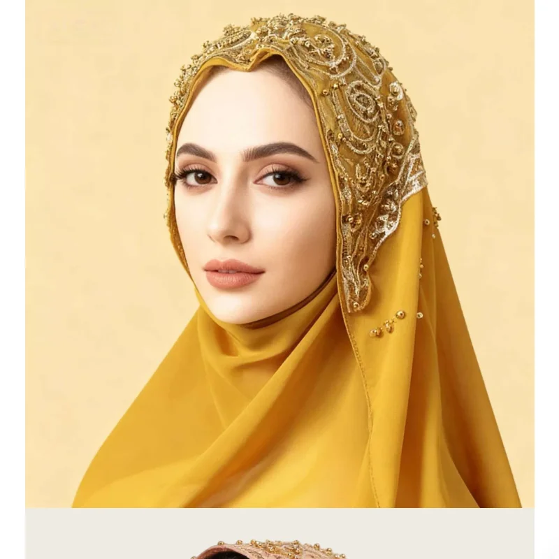 Diamond Studded Nail Bead Scarf Chiffon Long Scarf Southeast Asian Fashion Trend Headscarf