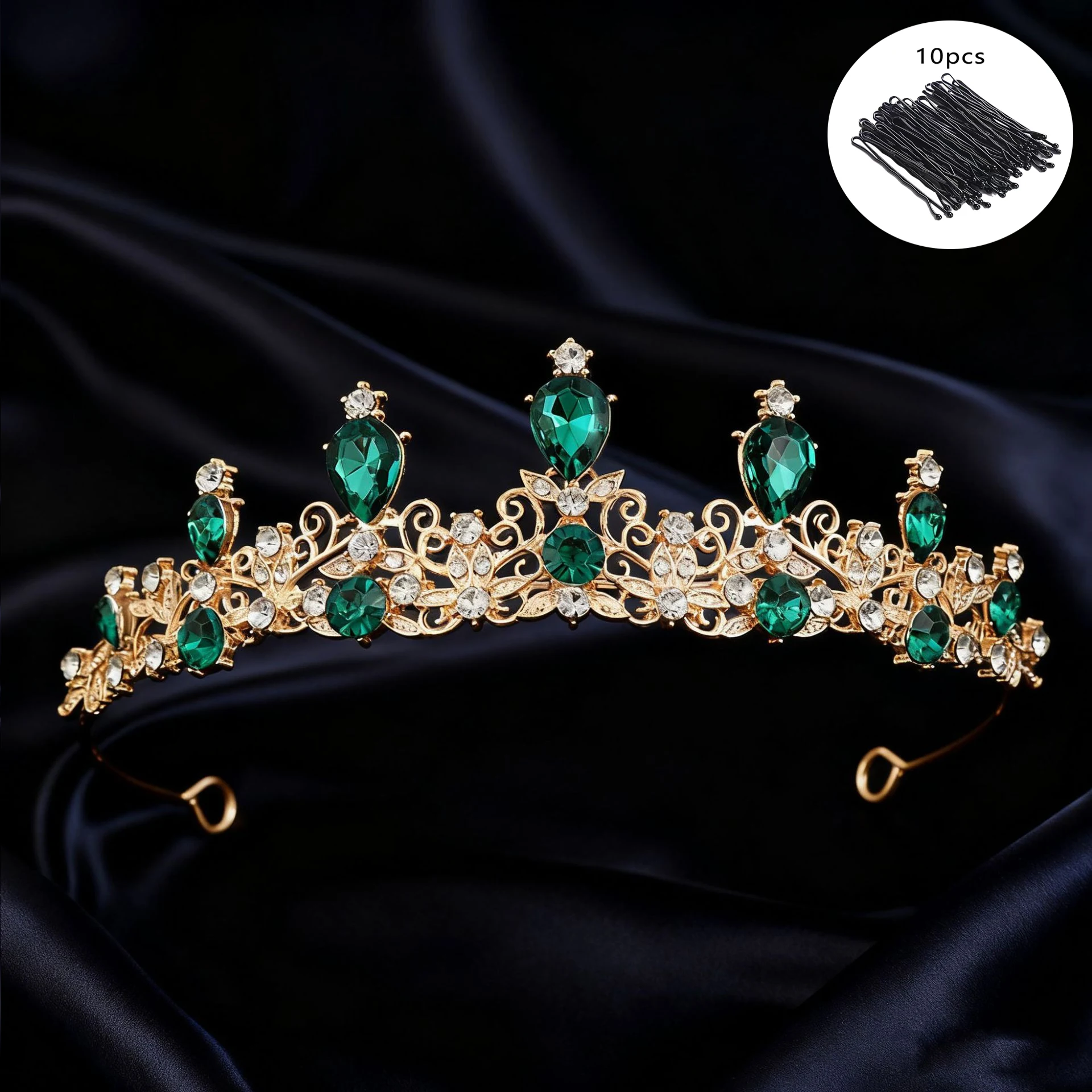 Bridal Tiara Vintage Scroll Rhinestone Queen Crown 10Pcs Bobby Pins Elegant Sparkling Headpiece Wedding Pageant Formal Events view 4