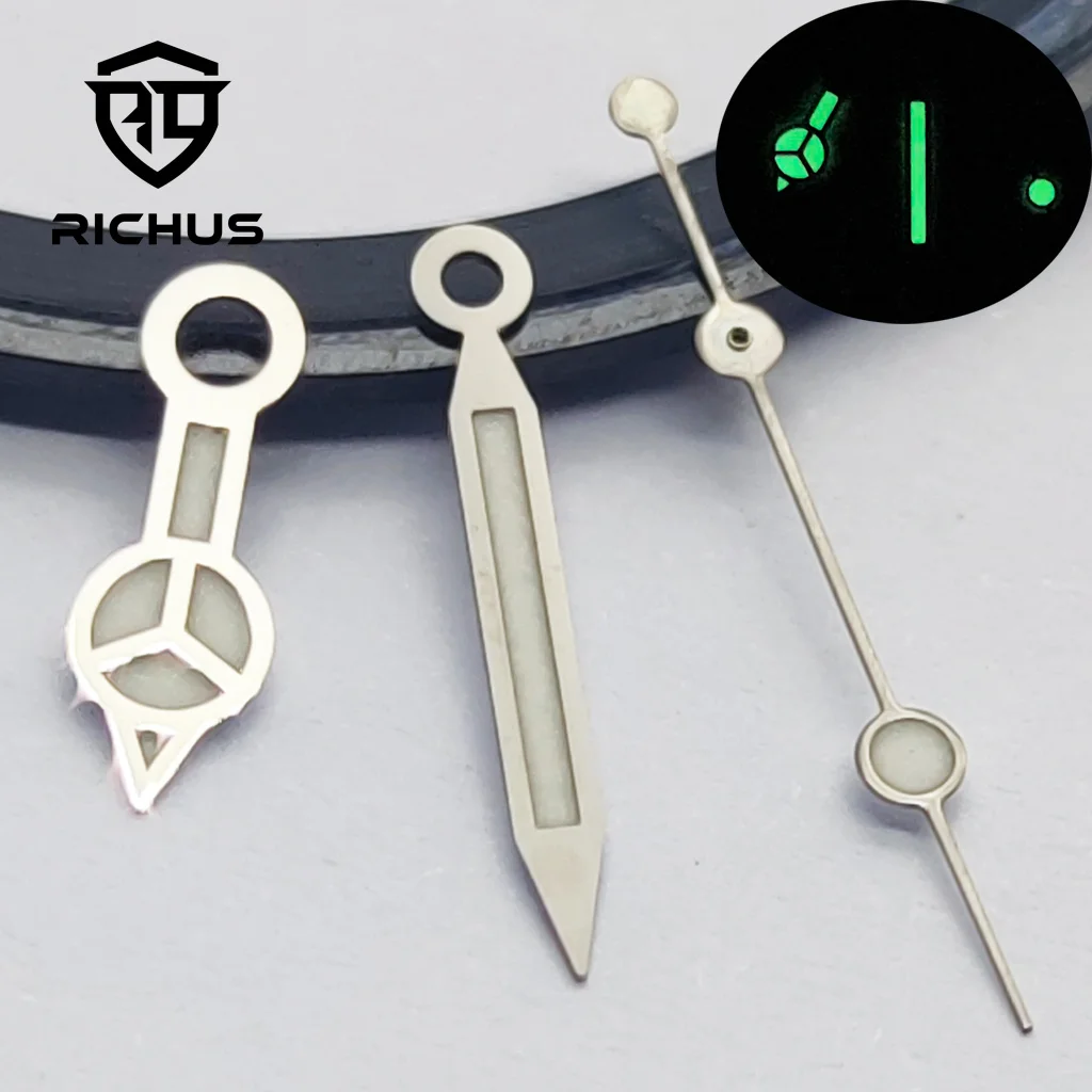 RICHUS NH35 Watch Hands Silver Hands Green Luminous Fit NH34 NH35 NH36 Movement Watch Accessories