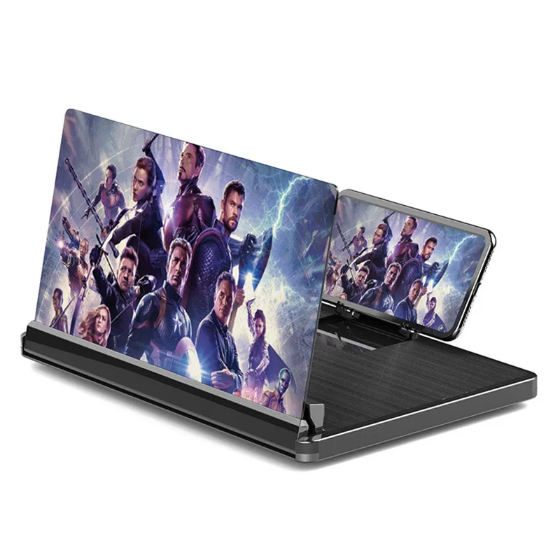 12 Inch 3D Mobile Phone Screen Magnifying Glass Desktop Stand HD Video Magnifying Glass Folding Mobile Phone Magnifying Stand
