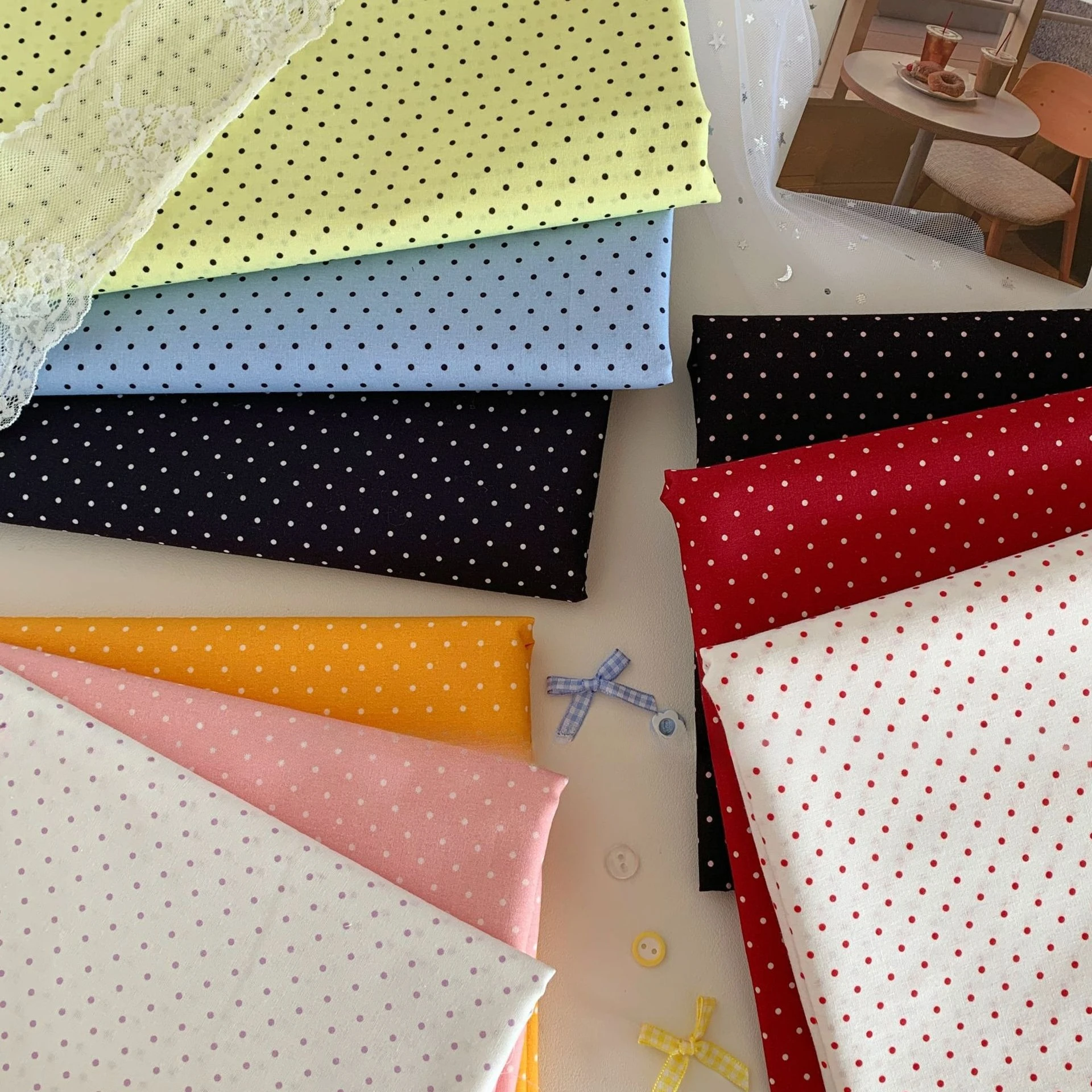 100% Cotton Small Polka Dot Fabric, Korean Ins Style Soft Cloth for Baby Clothes Pet Apparel Hair Bands Bag DIY Sewing Craft