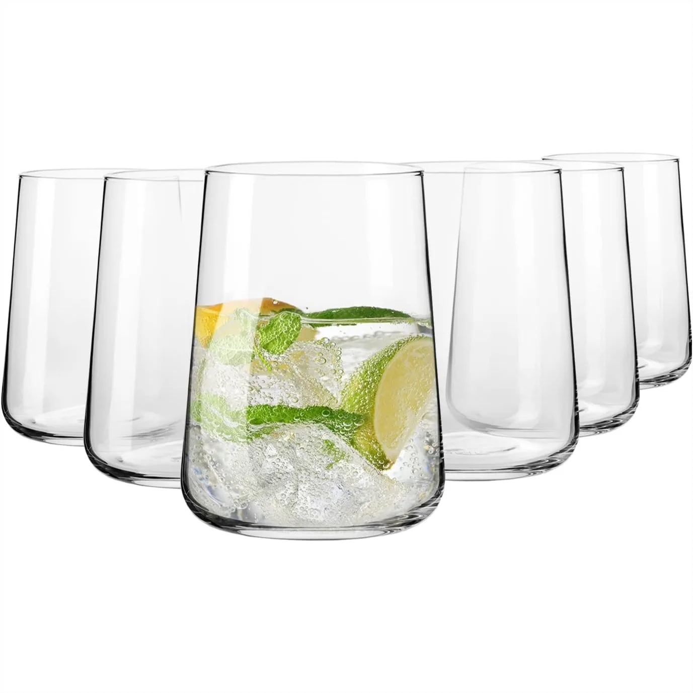 

Modern Drinking Glasses Set of 6 – 16.6 oz Tapered Tumblers for Water Juice Cocktails, Dishwasher Safe Clear Glassware