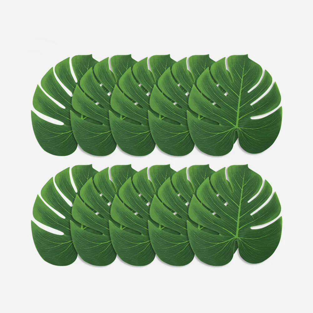 

12pcs Green Fabric Monstera Leaves Table Decor Artificial Plants Party Wedding Jungle Theme Balloon Wall Background