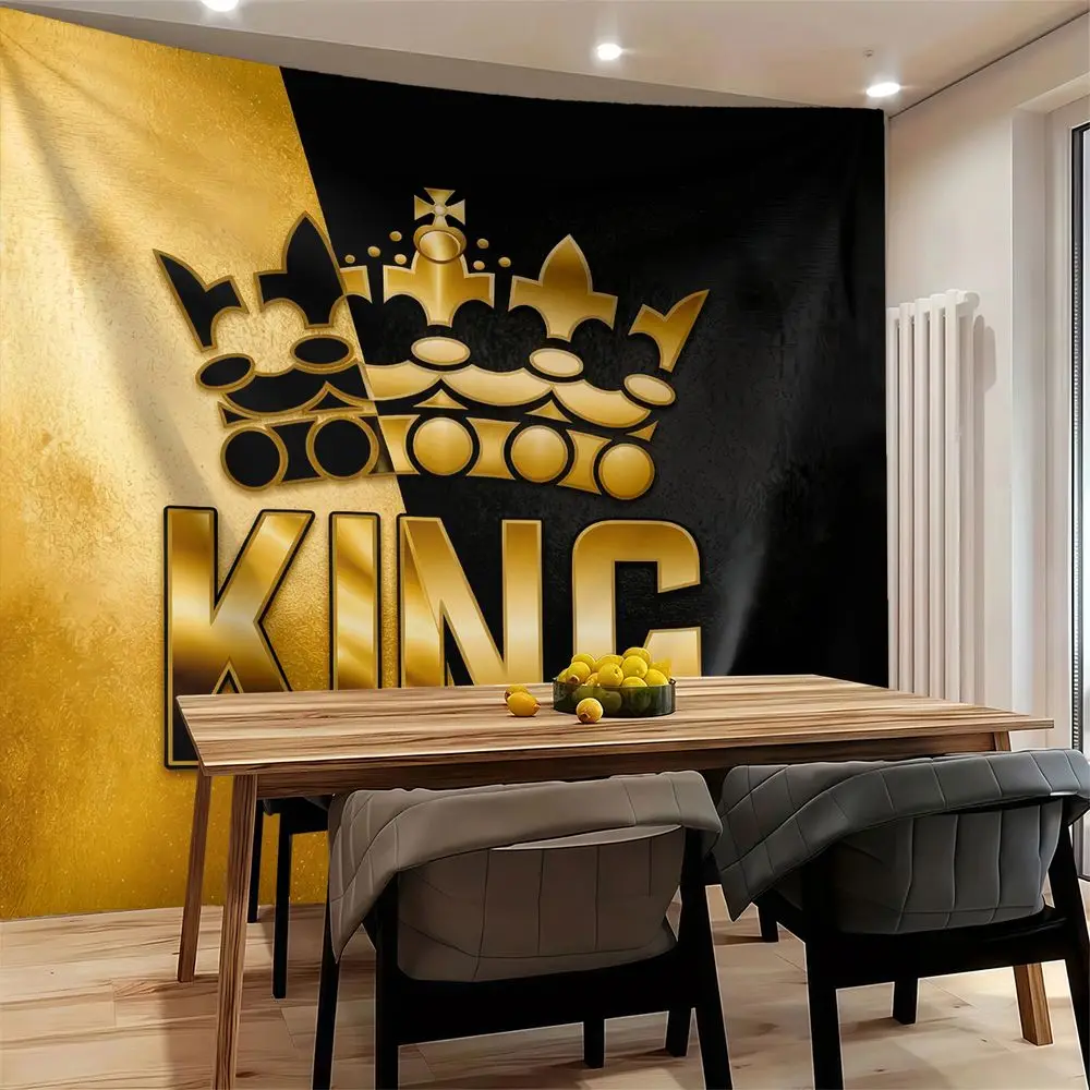 Luxury Gold King Crown Tapestry Wall Hanging Digital Print Wall Tapestry Aesthetic Bedroom Living Room Decor