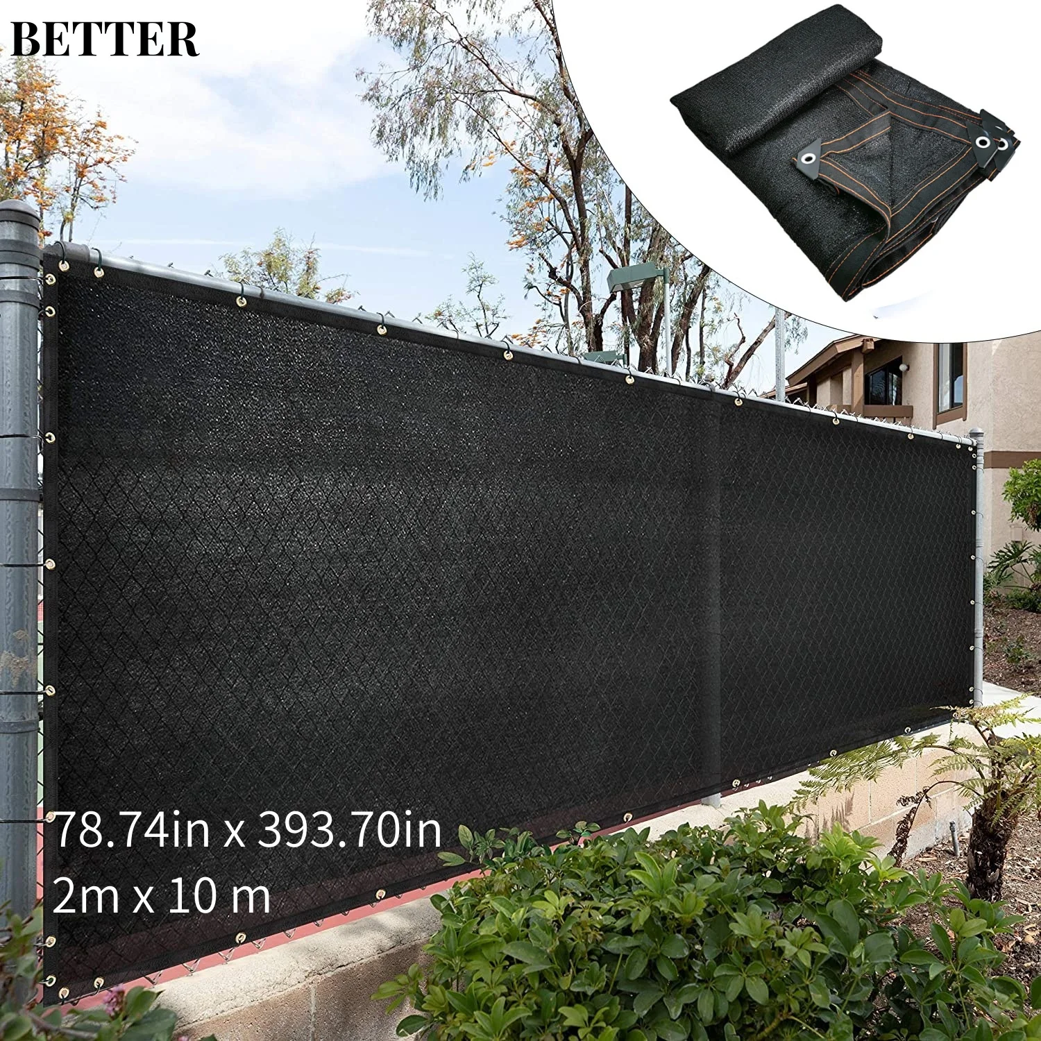 hade 6' x 50' Black Fence Privacy Screen Cover Windscreen with Heavy Duty Brass Grommets