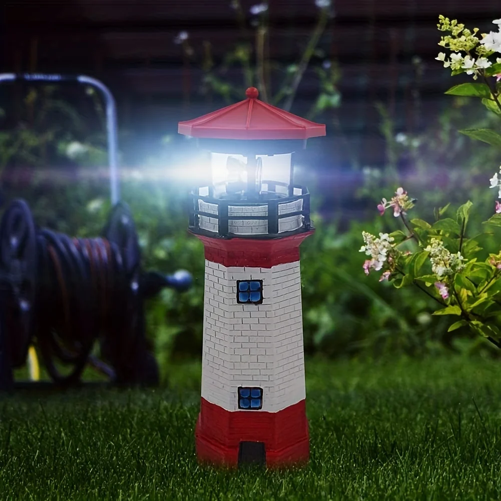 Outdoor Solar Lighthouse Light Otating Lamp  Smart Sensor Beacon Rotating Beam LED Light For Garden Landscape Yard Fence Decor