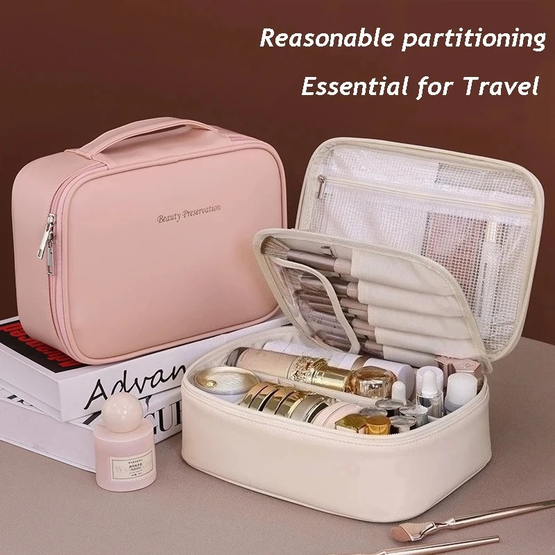 PU Leather Double Layer Makeup Storage Bag Bag Large Capacity Portable Luxury Cosmetics Bag Toiletry Bags for Travel Tool