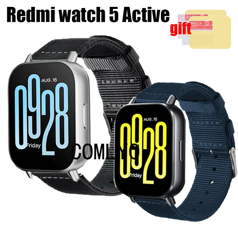 3in1 for Redmi watch 5 Active / Lite Smart watch Strap Band Nylon Canva Wristband Belt Screen Protector film