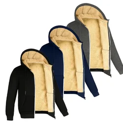 Winter Thicke Jacket Men's Lambwool Hoodies Warm Zipper Sweatshirts Loose Casual Solid Color Zip Up Jackets Long Sleeve Cardigan