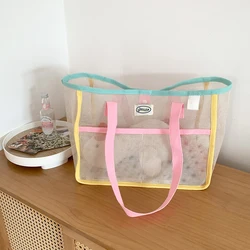 Hisocute Large Mesh Handbag Korean Style Bathing Beach Bag Girls Drainage Net Eye High Capacity Storage Bag Sweet Cool Style