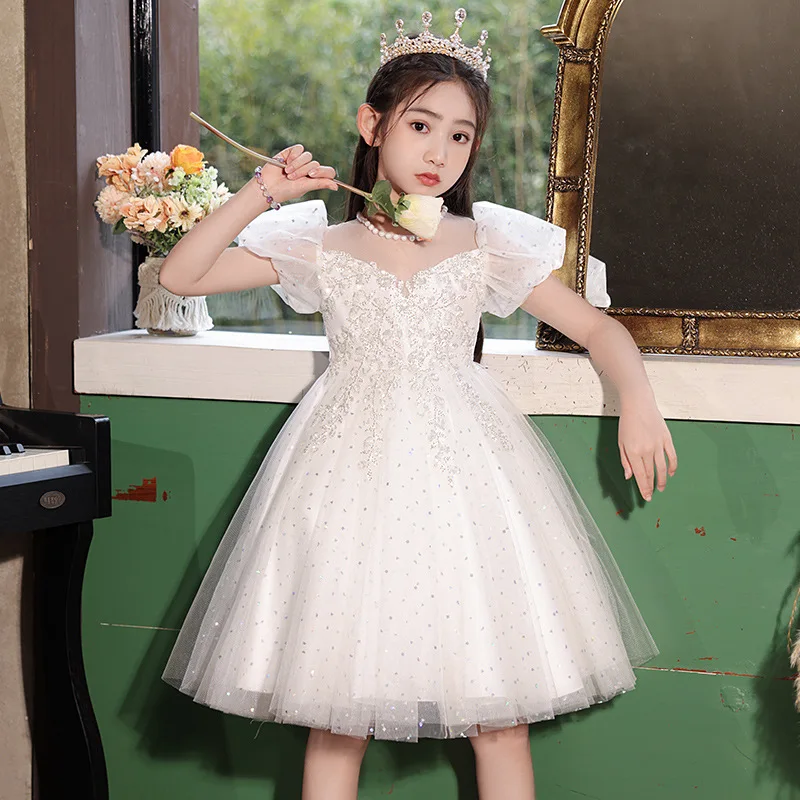 princess-dress-children's-formal-wear-white-flower-girl's-wedding-gown-high-end-performance-outfit-piano-concert-hostess