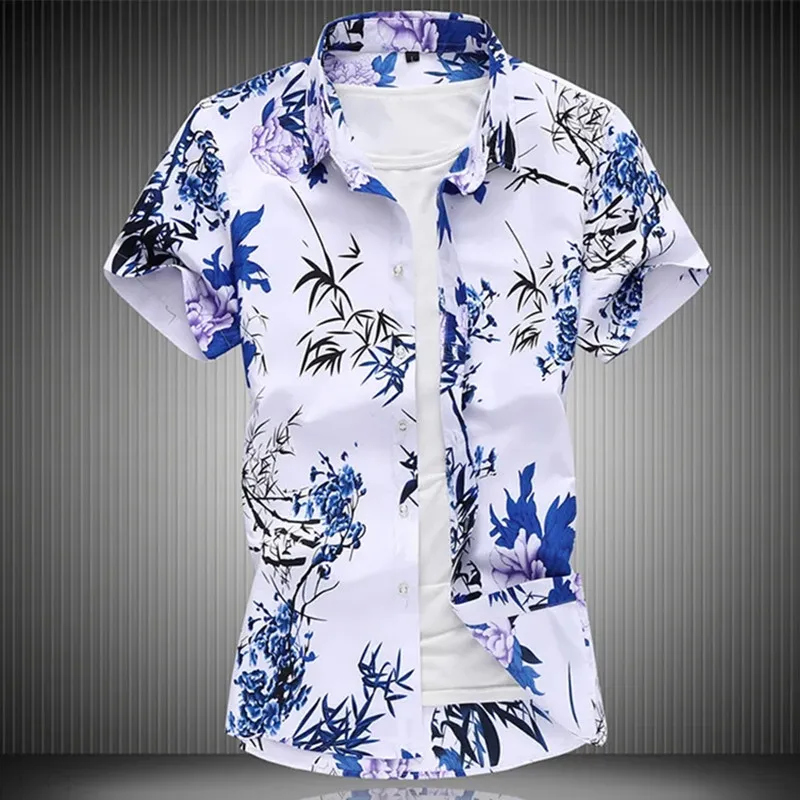 Summer New Men\'s Linen Shirt 2023 Fashion Casual Male Short Sleeve Flower Shirt Large Size Brand Men\'s Clothing 5XL 6XL 7XL