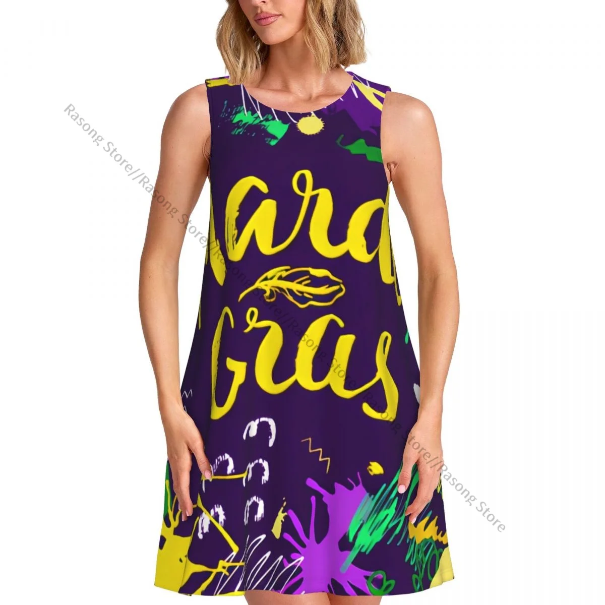 

Summer Vest Dress Women's Mardi Gras Colorful Background Sleeveless Female Dresses