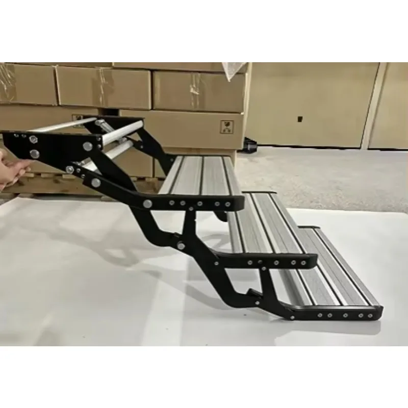 500x210 RV Steps Non-slip High-strength Carbon Steel Tri-fold Aluminum Treads for Trailer Campers Maximum Load 200KG