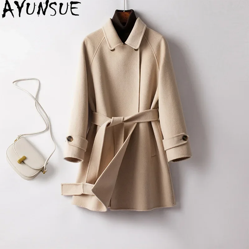 

AYUNSUE 100% Wool Jackets for Women 2023 Autumn Winter Medium Elegant Wool Coat Korean Fashion Clothing Ropa De Invierno Mujer