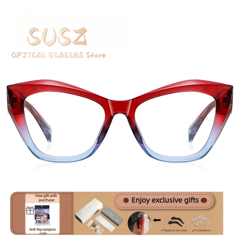 

SUSZ High Quality Fashion Women's Cat Eye Reading Glasses Luxury Minimalist Anti Blue Light UV400 Anti Glare Durable Adjustable