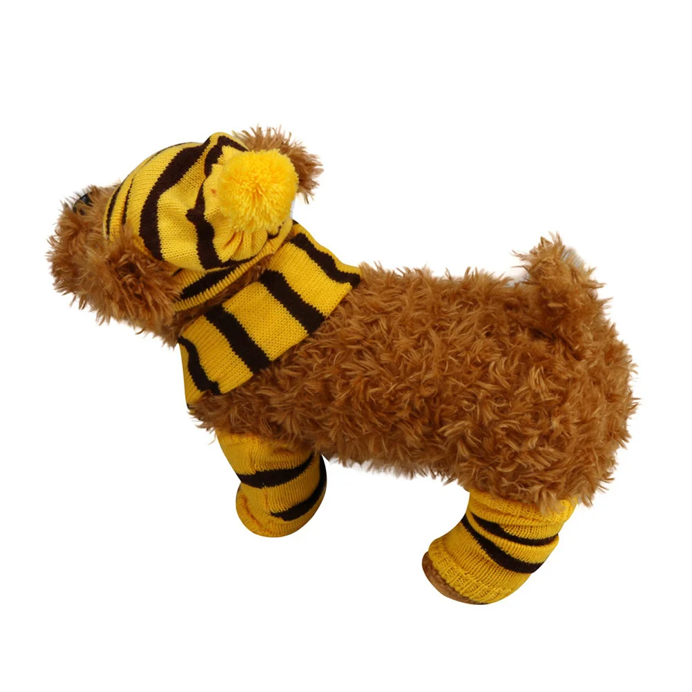 

1Set Dog Warm Costume Scarf Hat Set Knitted Winter Clothing Christmas Pet Festival Striped Clothes Winter Accessories Size M