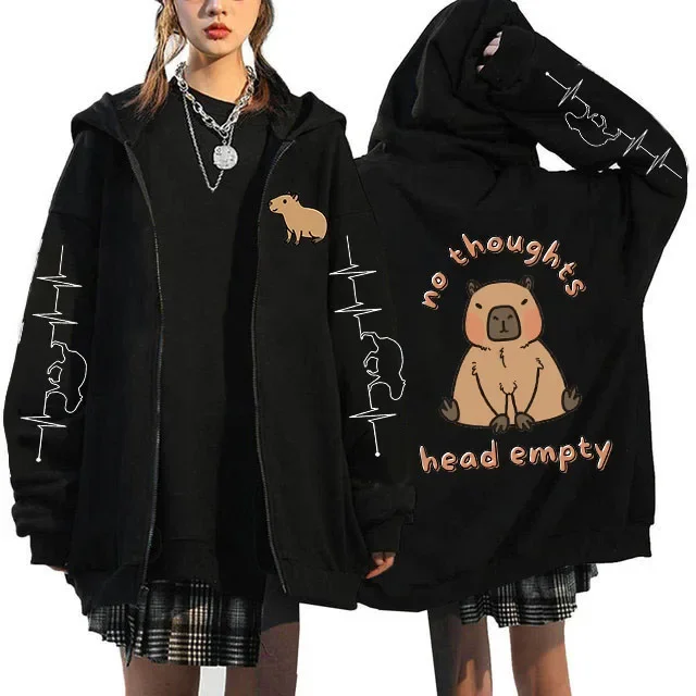 Harajuku Gothic Y2k Korean Style Streetwear Cartoon Capibara Zip Up Hoodies Capybara Fashion Mange Cute Zipper Jacket Sweatshirt