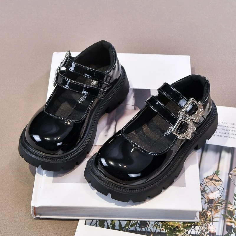 

2026 Spring Autumn New Fashion Genuine Leather Girls Shoes Black Performance School Footwear for Kids