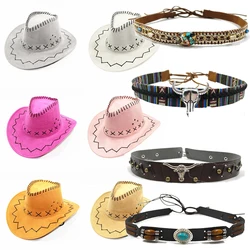 Western Cowboy hat knight hat bull head accessories men and women sun hat accessories belt decoration fashion hat accessories