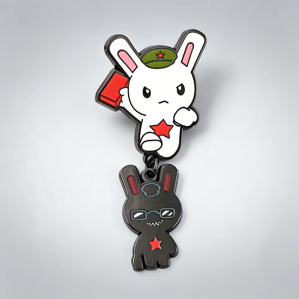 Year Hare Affair Double Rabbit Enamel Pin Red Star Cartoon Bunny Lapel Badge Anime Brooch For Clothing Backpack Decor Fans Gift