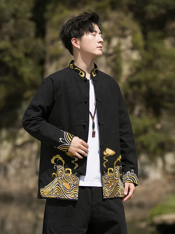 

Новый китайский традиционный костюм для тай-чи из хлопка и льна с вышивкой, свободный крой, весенне-осенний, для мужчин