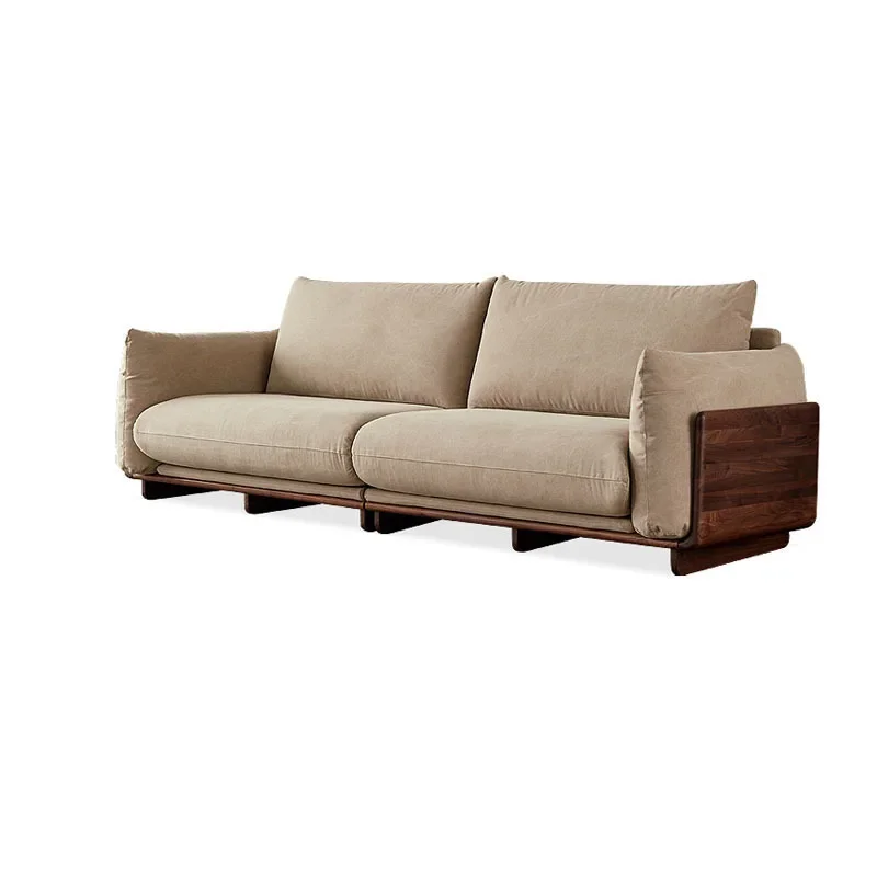 

Nordic black walnut cherry solid wood fabric sofa, small apartment simple living room furniture solid wood