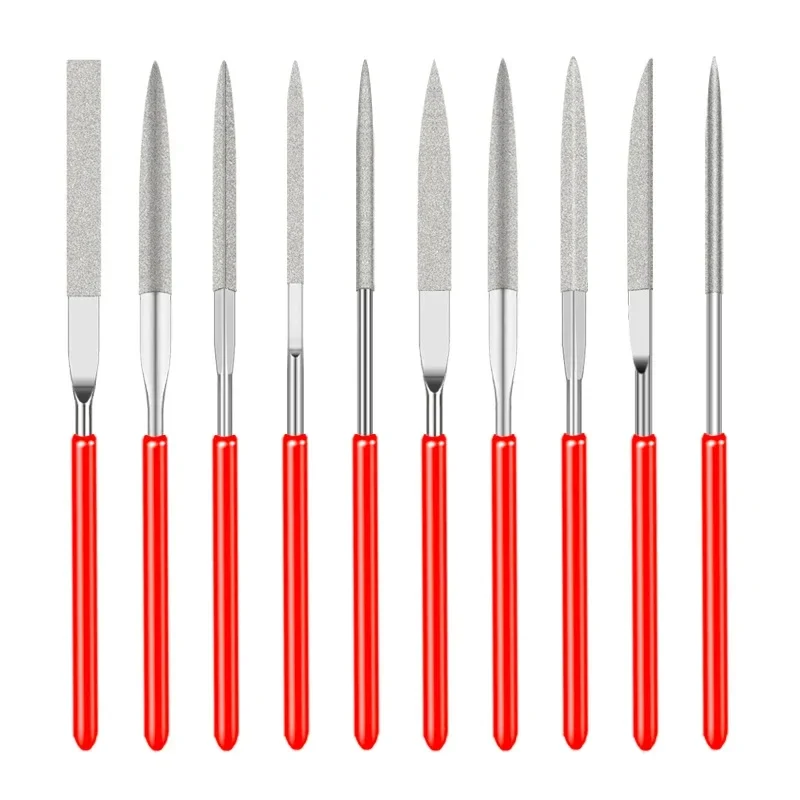 SenNan 10Pcs Diamond Needle File Set 3x140mm Mini Needle File Kit For Stone Glass Metal Carving Craft Hand Tools Needle File Set