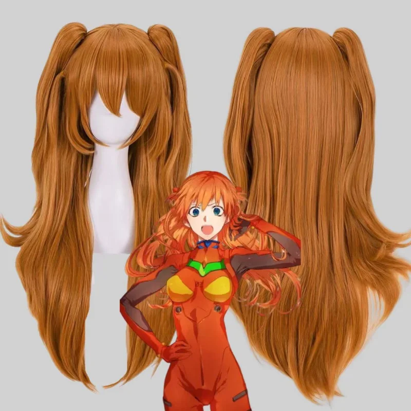 Anime Character New Century Gospel Warrior Asuka Cosplay Wig Tiger Mouth Clip Double Ponytail Instant
