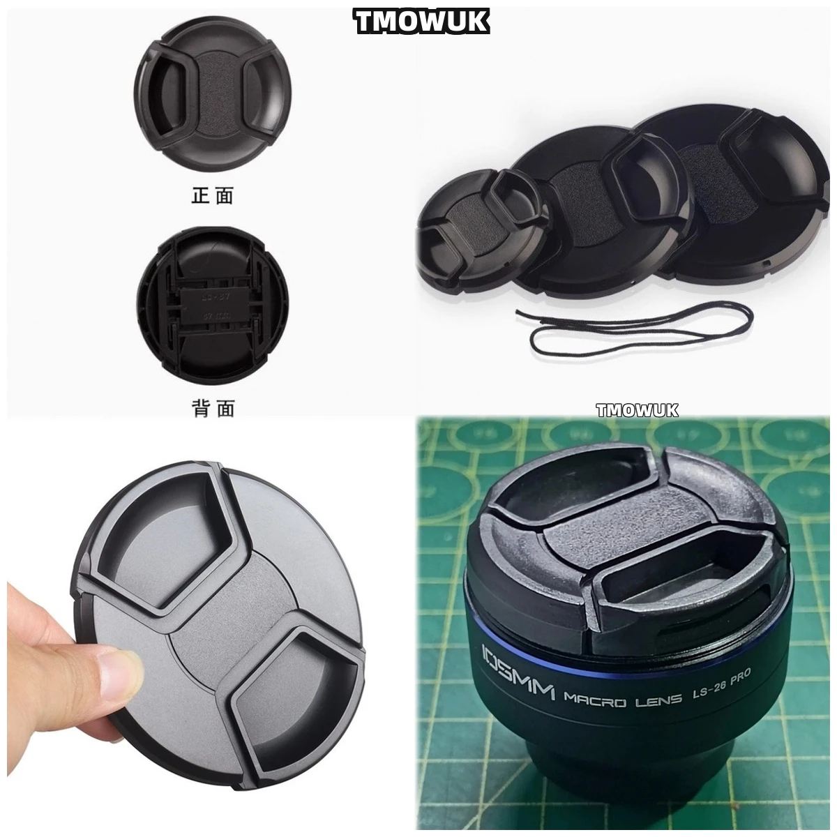 

For Canon EOS R8 1D X 70D 850D 100D M50 Mark II Rebel T7i 650D Camera Lens Cap Protective Cover Center Pinch Snap-on 49mm 52 55